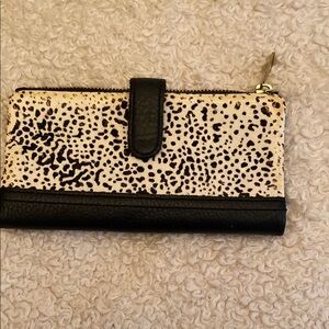 Fossil Black and Cream Spotted Wallet with Gold Zipper